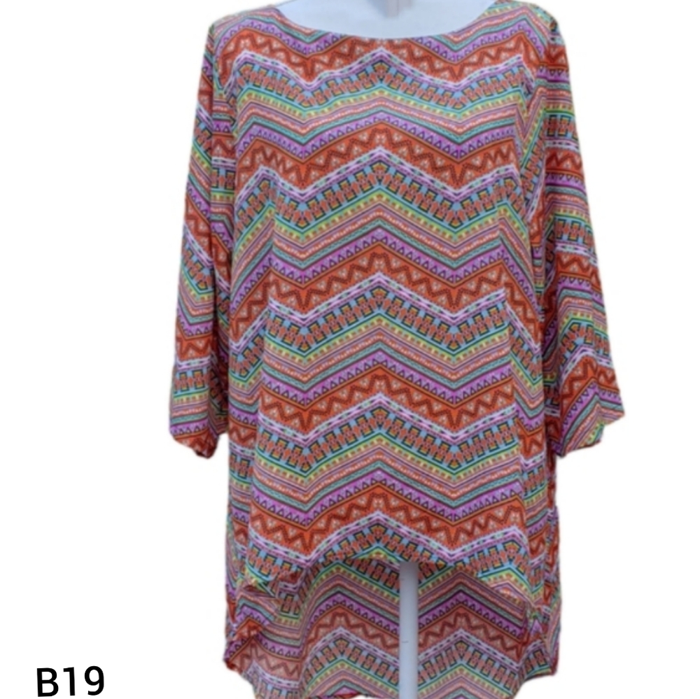 Rock47 Hi-Lo Top Exposed Back Multi-Color Chevron Patterns Large